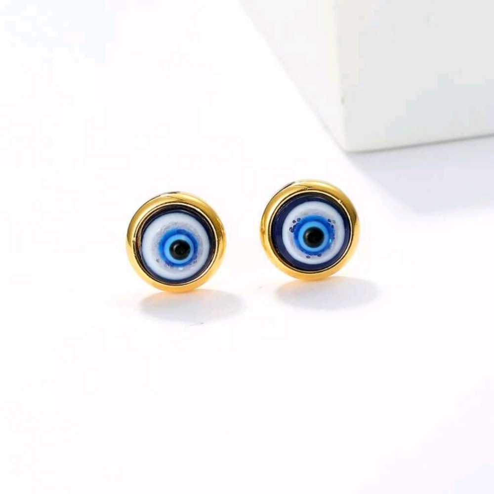 Gold & Blue Evil Eye Stud Earrings